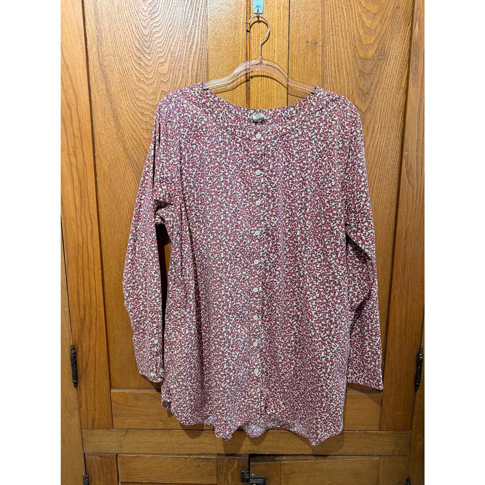 Duluth Trading Co Floral Button Front Tunic Top XXL Cotton Stretch w/ Pockets